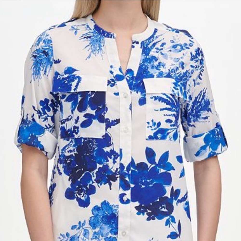 Calvin Klein printed roll tab blouse